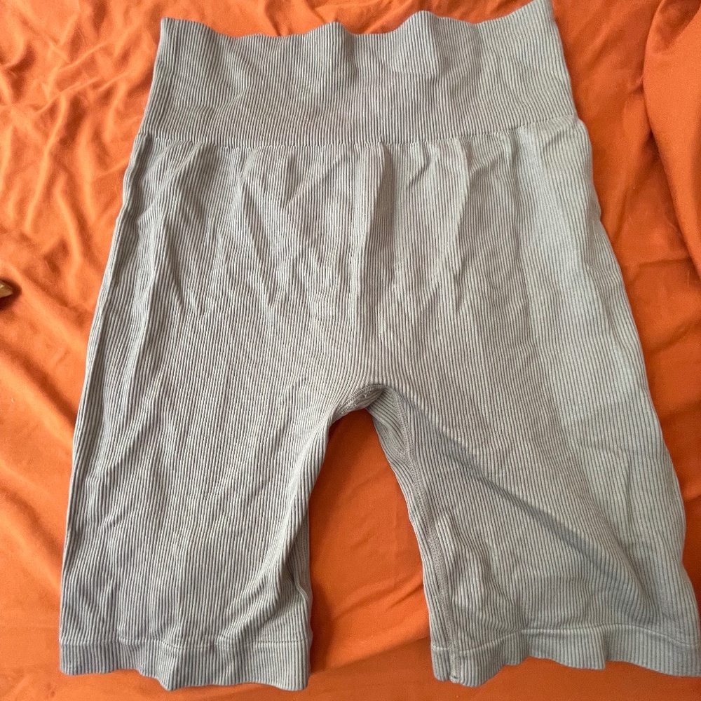 Tan Ribbed Biker Shorts